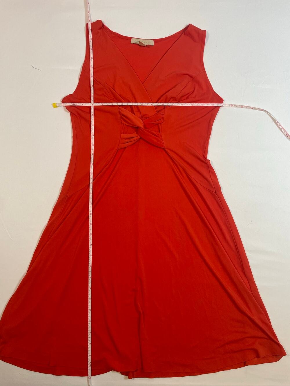 Jonathan Martin Twist Front V-Neck Dress Red Orange 10 A-Line Stretch Midi